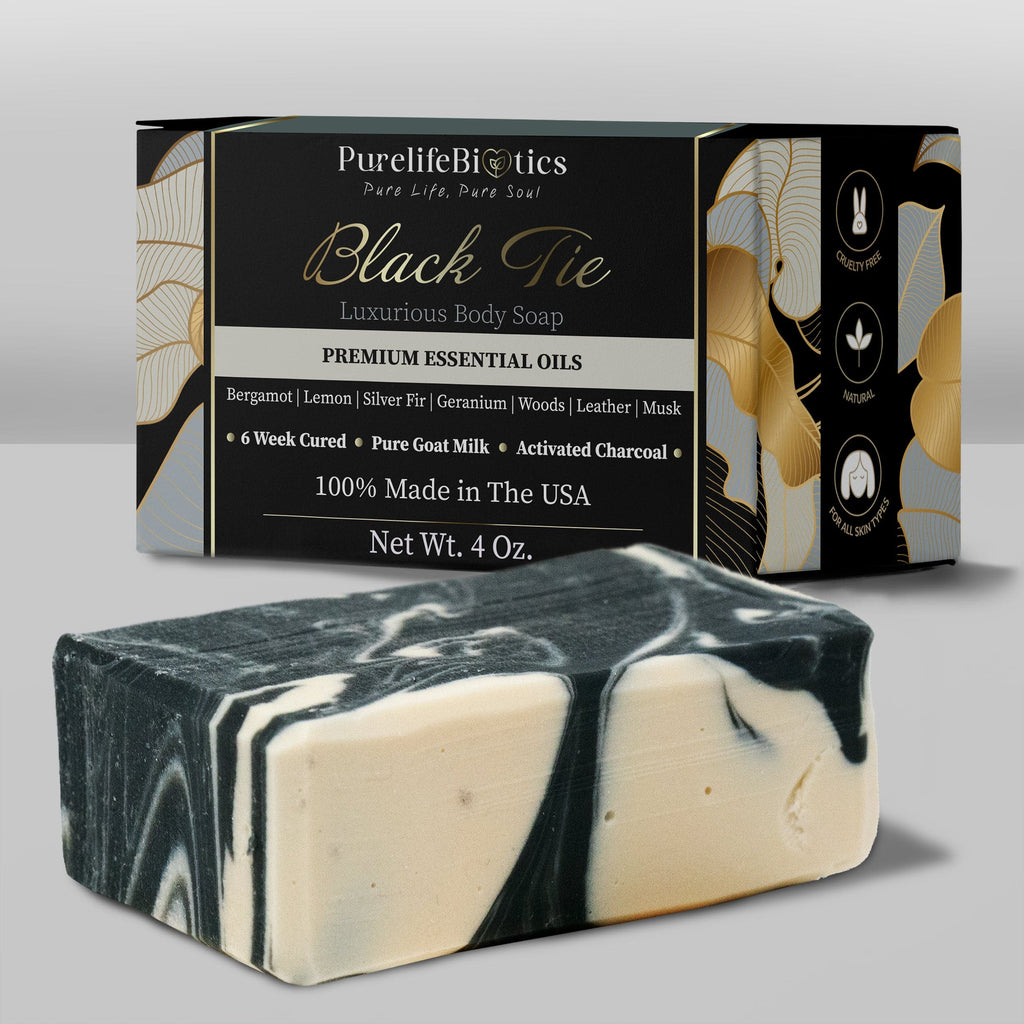 Black tie soap with packaging
